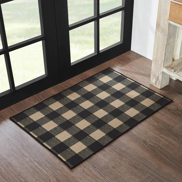 #84760  Black & Tan Tavern Check Polyester Rug - Rectangle 24x36In