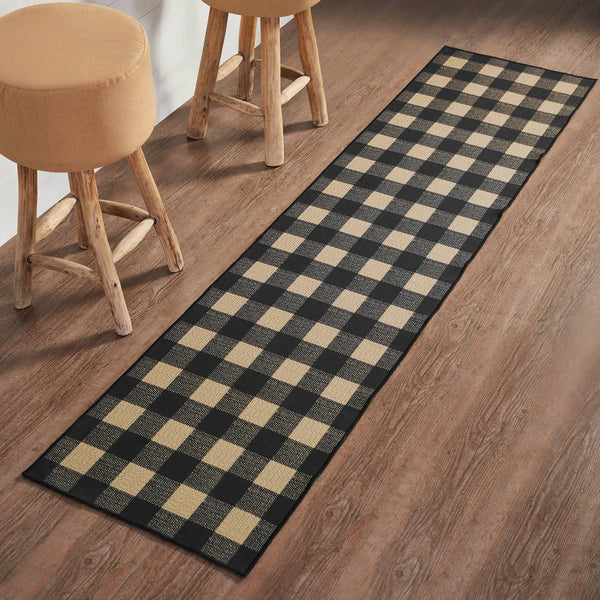 #84762  Black & Tan Tavern Check Polyester Rug/Runner - 22x96In