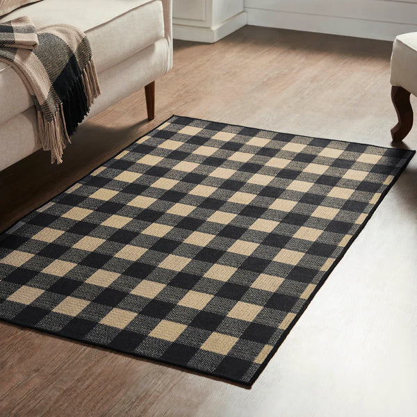 #84763  Black & Tan Tavern Check Polyester Rug - Rectangle 36x60In