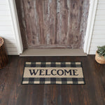 #84767  Black & Tan Tavern Check "WELCOME"  Polyester Rug - Rectangle 17x36In