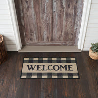 #84767  Black & Tan Tavern Check "WELCOME"  Polyester Rug - Rectangle 17x36In