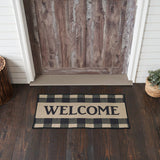 #84767  Black & Tan Tavern Check "WELCOME"  Polyester Rug - Rectangle 17x36In