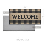 #84767  Black & Tan Tavern Check "WELCOME"  Polyester Rug - Rectangle 17x36In