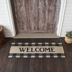 #84768  Black & Tan Tavern Check "WELCOME" Polyester Rug - Rectangle 17x48In