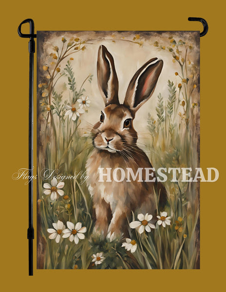 #GF-1086 "Primitive Garden Rabbit" Garden Flag