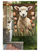 #LF-1101 "Lamb & Pink Tulips" House/Yard Flag