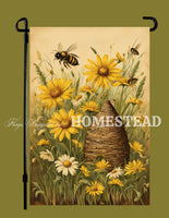 #GF-1111 "Bee Skep & Daisies" Garden Flag
