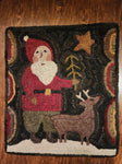 #PCDF25 Primitive "SANTA" Reindeer Hooked Wool Rug ~ Made In USA