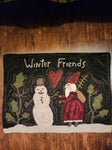 #PCDF26 Primitive "WINTER FRIENDS" 🎅 ⛄️ Hooked Wool Rug ~ Made In USA