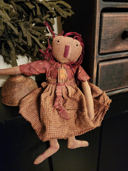 #PCDF1 Primitive Raggedy Ann Doll Red Dress
