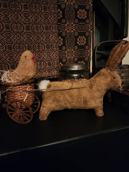 #PCDF36 Primitive Rabbit 🐰 Pulling Cart with Chick 🐥 Made In 🇺🇸