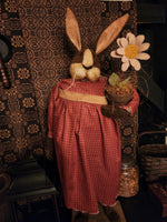 #PCDF15 RUGGED CHIC Primitive Brown Girl Bunny Wearing Red Dress Holding Flowerpot