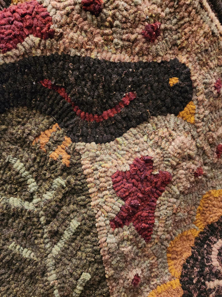 #PCDF17 Primitive Hooked SUNFLOWER 🌻 Crow 🐦⬛ Hooked Wool Rug ~ Made I ...