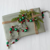 WS202405  72In Red, Green & Silver Bead & Tinsel Garland