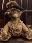 #PCDF40 Primitive Sitting Scarecrow Bear With Crow 🐦‍⬛ MADE IN CANADA 🇨🇦