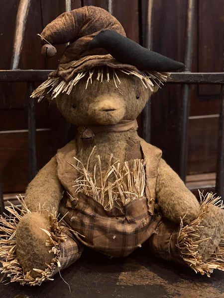 #PCDF40 Primitive Sitting Scarecrow Bear With Crow 🐦‍⬛ MADE IN CANADA 🇨🇦