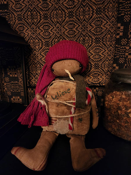 #PCDF13 Primitive "BELIEVE" Snowman ⛄️ Red Stocking Hat