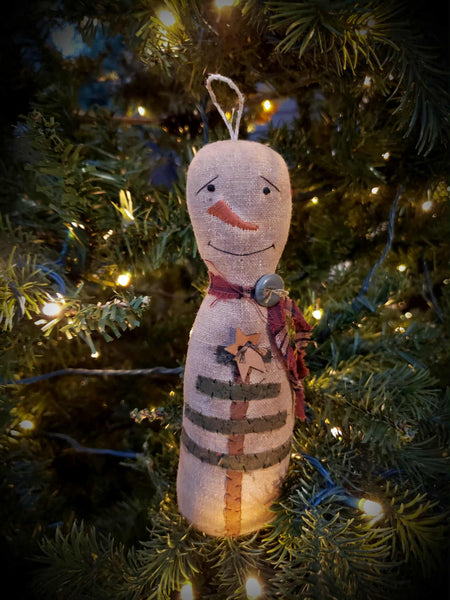 #PCDF84 Primitive Folkart Hanging Snowman Ornament "Tree" Handmade In America 🇺🇸