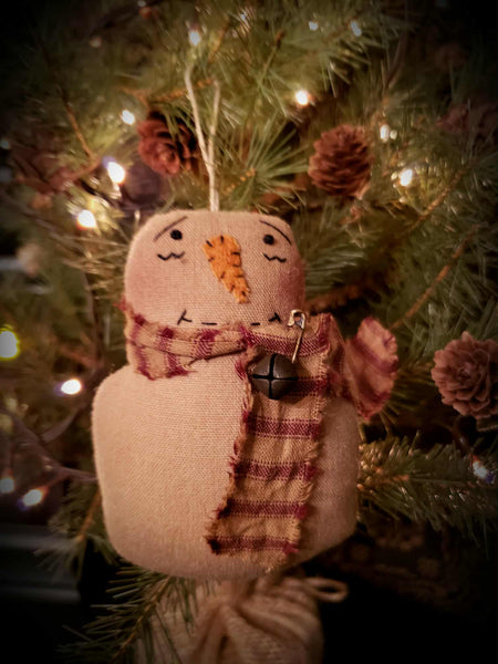 #PCDF87 Primitive Folkart Hanging Snowman Ornament Handmade In America 🇺🇸