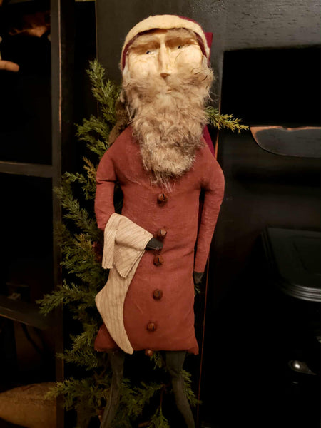 #PCDF83 Primitive Hanging Clay Face Santa 🎅 Handmade In America 🇺🇸