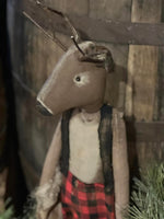 #DAWW2 Primitive Deer 🦌 Buckley Wearing Buffalo Check Suspender Pants (Handmade in USA)