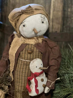 #DAWW3-G Primitive Snowman "Robin" ⛄️ Holding Baby Snowman (Handmade in USA)