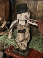 #DAWW15 Primitive Snowman ⛄️ "Mr. Jingles" Holding Cardinal & Merry Christmas Tree 🎄 (Handmade in USA)