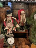 #DAWW22 Primitive Snowman ⛄️ "Sara" Holding Gingerbread Doll (Handmade in USA)