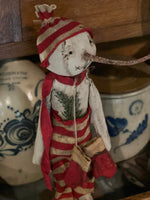 #DAWW122 Primitive Snowman ⛄️"Ricky" With Candy Cane Striped Pants & Hat (Handmade in USA)