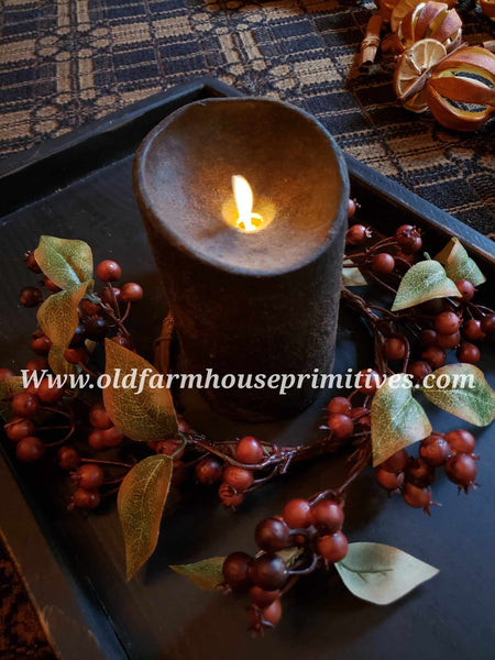 #14252C-BR 12In Brown Berry Candle Ring w/ Green Leaves 🍃