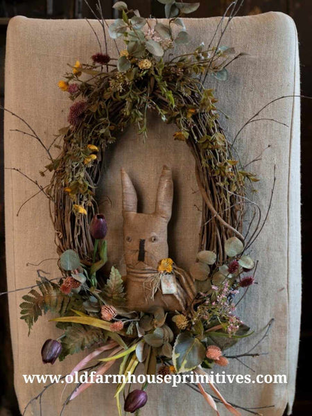 RSN-SP4  Primitive Handmade Spring Rabbit 🐰 Grapevine Wreath