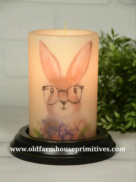 6VP-CBBF/AV  6In Curious Brown Bunny 🐰 w/ Floral -Candle Sleeve Antique Vanilla