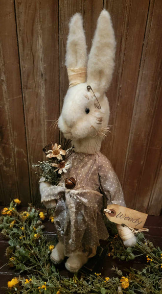 #RMS76  Wendy Bunny 🐰Holding Flowers Wearing Gray Dotted Dress
