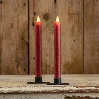 NY213001  9.5In 3D Flame Red Taper Candle-Set of 2
