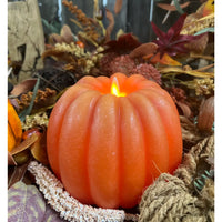 CA229  Orange Pumpkin Carved Moving Flame Candle - 6x5In
