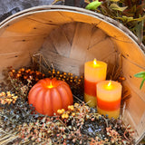 CA238  Round Orange Pumpkin Carved Moving Flame Candle - 4.5x2.7In