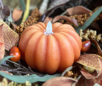 CA238  Round Orange Pumpkin Carved Moving Flame Candle - 4.5x2.7In