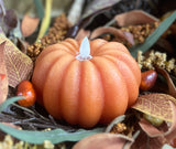 CA238  Round Orange Pumpkin Carved Moving Flame Candle - 4.5x2.7In