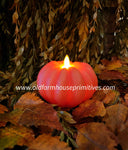 CA238  Round Orange Pumpkin Carved Moving Flame Candle - 4.5x2.7In