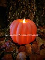 CA229  Orange Pumpkin Carved Moving Flame Candle - 6x5In