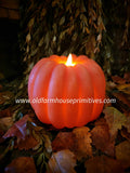 CA229  Orange Pumpkin Carved Moving Flame Candle - 6x5In