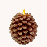 18180A-BR  4.5In Brown Wax Snowy Pinecone Luminara Indoor Candle