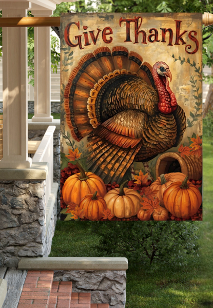 #LF-1142 NEW! "Give Thanks Turkey" Yard/House Flag