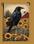 #GF-2537 "Crow & Sunflowers With Red Barn" Garden Flag