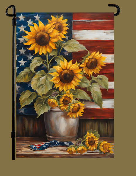 #GF-2522 "Patriotic Tin With Sunflowers" Garden Flag