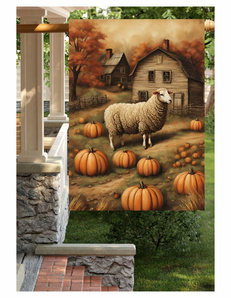 #LF-2541 "Fall Sheep Barn" Large Yard/House Flag