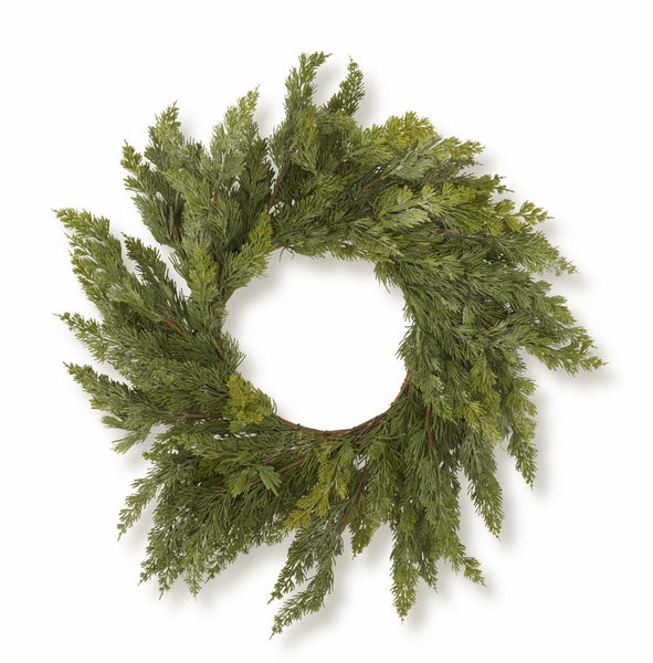 #54394B Beautiful 28 Inch Real Touch Cypress Pine Wreath