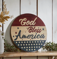 #89714 "God Bless America" Round Wall Hanging 11In
