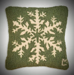 #164PFL "PINE SNOWFLAKE" Wool Hooked 14x14 Pillow