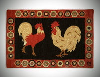 #965FO Primitive "ROOSTERS" Hooked 2x3 Rug